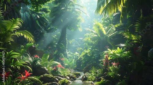 Lush jungle ecosystem animated in vivid detail  teeming with life and adventure  immersive and wild