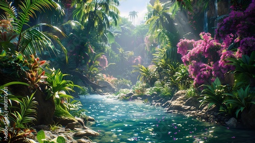 Lush jungle ecosystem animated in vivid detail  teeming with life and adventure  immersive and wild