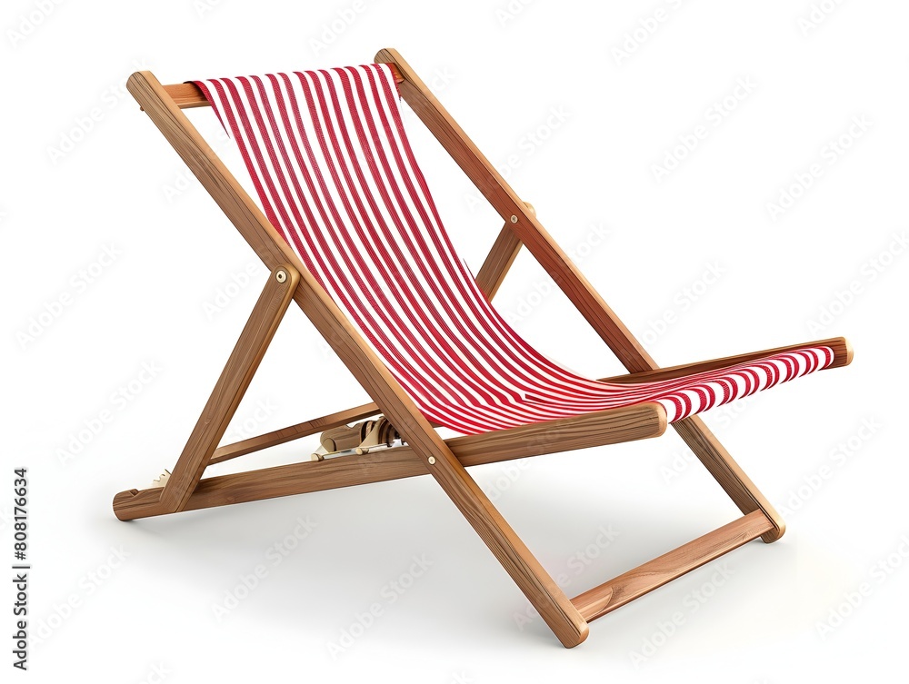 Striped Wooden Beach Chair on White Background Inviting Summer Relaxation and Seaside Comfort