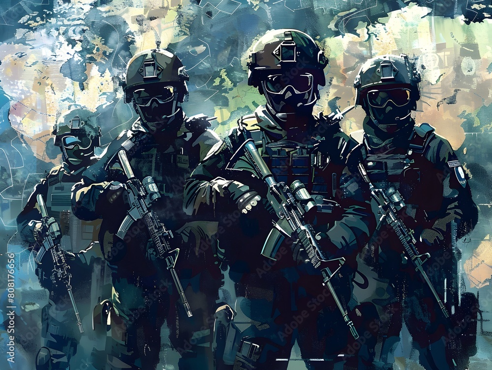 Fototapeta premium Specialized Tactical Units Unite for Global Counter-Terrorism and Security