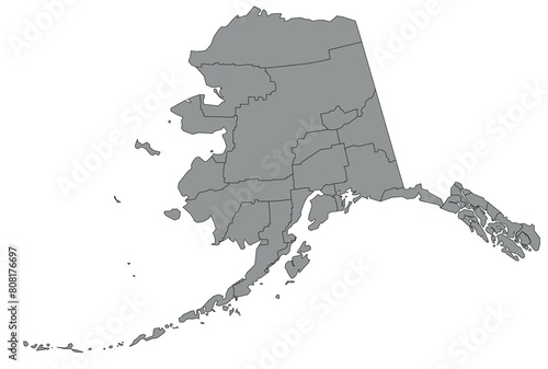 Map of the US states with districts. Map of the U.S. state of Alaska