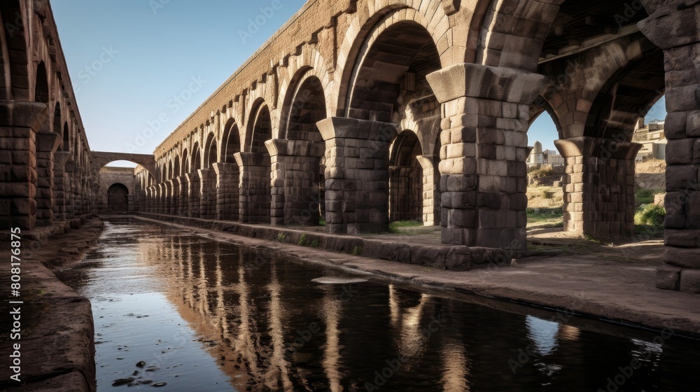Fototapeta premium Roman aqueduct's distribution point in city for baths and fountains