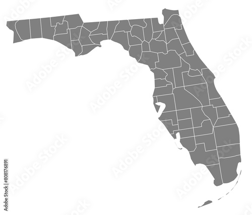 Map of the US states with districts. Map of the U.S. state of Florida