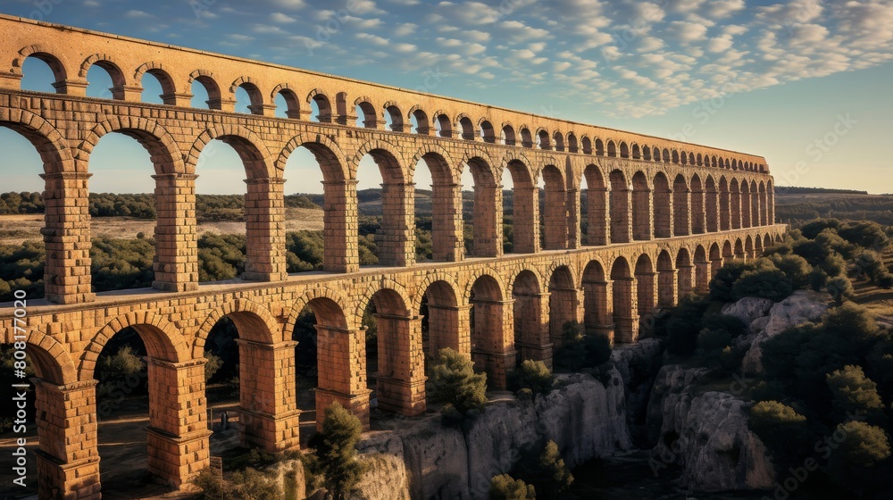 Grand arches of a Roman aqueduct vanishing into the distance Grand arches of a Roman aqueduct vanishing into the distance