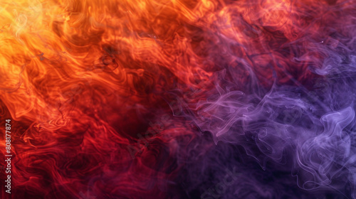 Smoke swirling in a fusion of sunset colors--deep red, orange, and purple--creating a dynamic, dramatic backdrop.