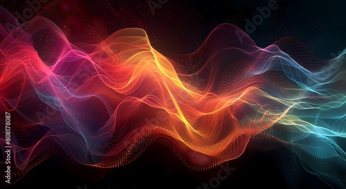 Colorful abstract wave lines flow gracefully in a dark space, creating a sense of movement and energy
