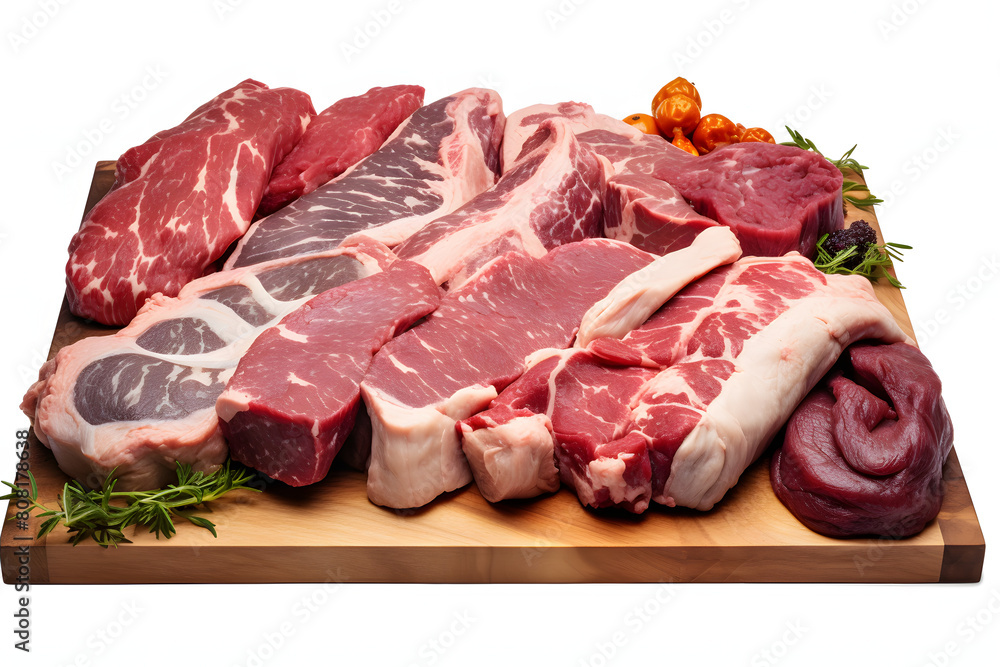 Array of fresh raw exotic meats like venison  Generative AI,