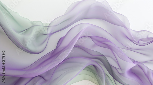 Smokey waves of matte lavender and soft sage green, blending for a peaceful and harmonious abstract on a solid white background.