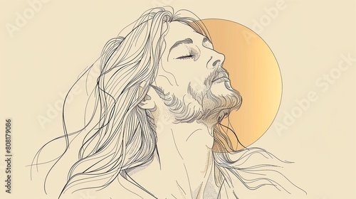 A minimalist line drawing of Jesus Christ, with simple forms capturing his serenity and grace