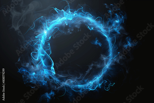 plasma glowing electric hologram isolated on transparent, circles lightning round frame portal layer overlay on black background