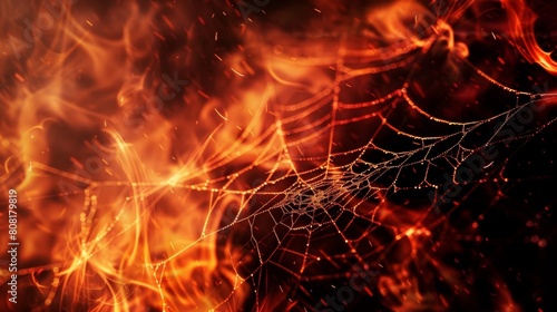 Flame Dancing on Spiderwebs A Dramatic Halloween Wallpaper with Copy Space