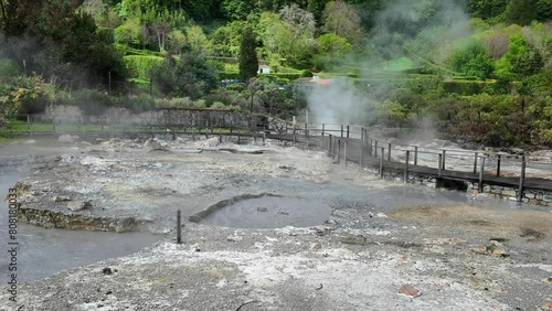 Boiling water in the hot spring in vulcanic area near the Lagoa das Furnas photo