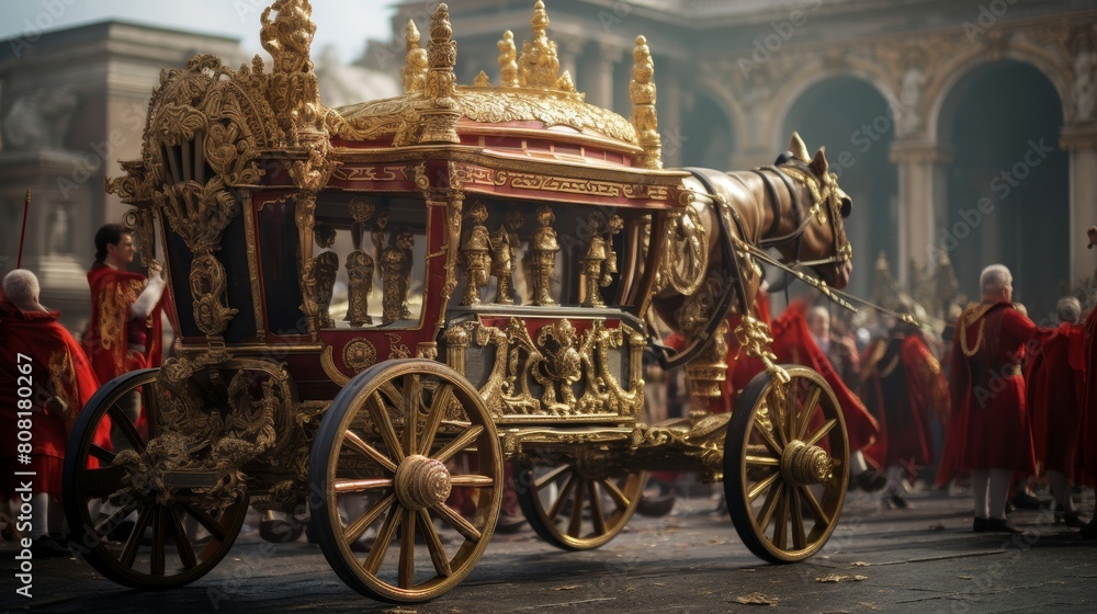 Ornate ceremonial chariot in a Roman temple