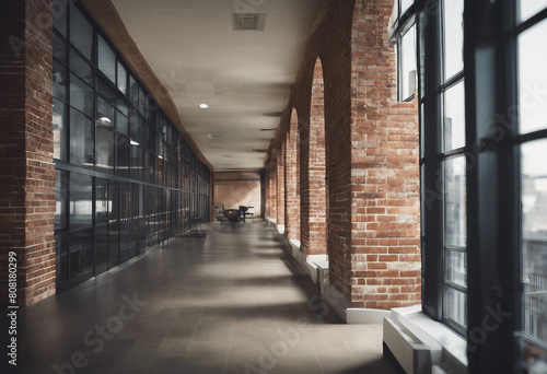 Brick office arch windows computers side