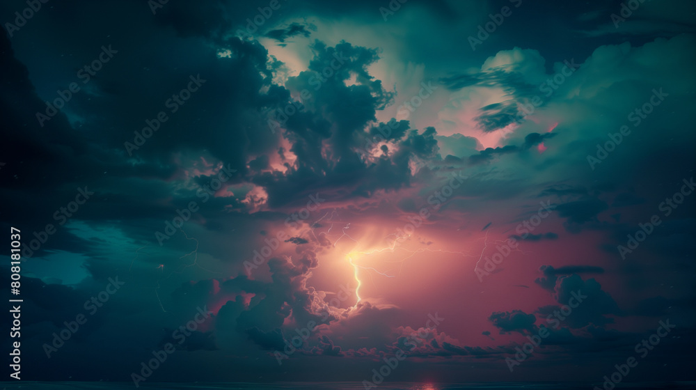 Fototapeta premium A stormy sky with a bright lightning bolt