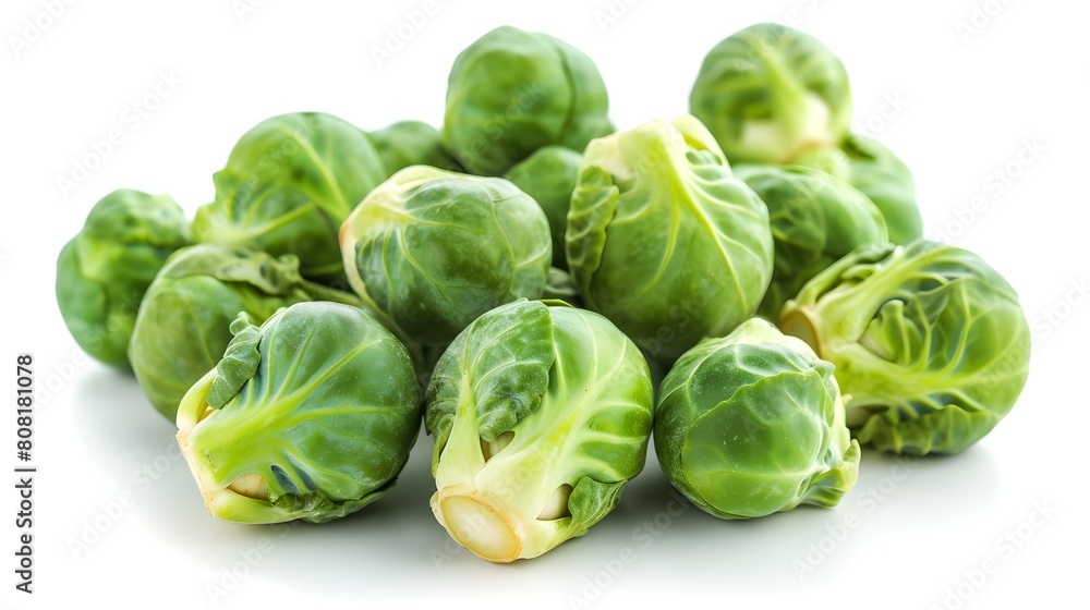 Close up of fresh Brussels Sprouts on a white Background Close up of fresh Brussels Sprouts on a white Background