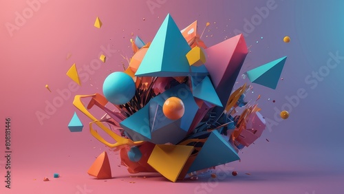  An abstract geometric 3d shapes, poster design, modern, experimental, risky. © mars58