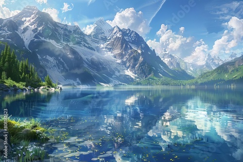 serene lake and majestic mountains generated by ai technology digital landscape artwork