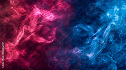 Vibrant swirls of smoke in crimson and midnight blue, intertwining like the dramatic embrace of a tango dance.