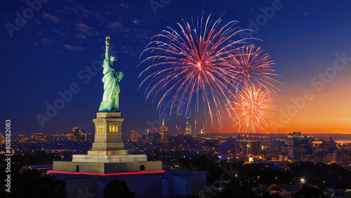 Statue of Liberty against the sunset. Background for Independence Day or National Holidays, celebration card © mars58