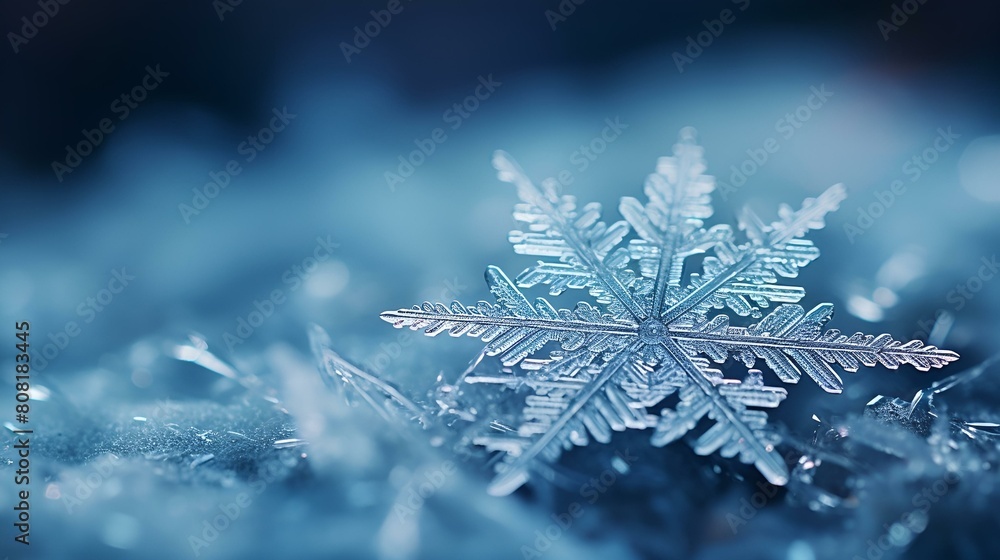 Vector art illustration of snowflake on blue background