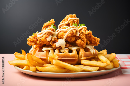 Fast food inspired setup with karaage chicken  Generative AI, © Ajrak