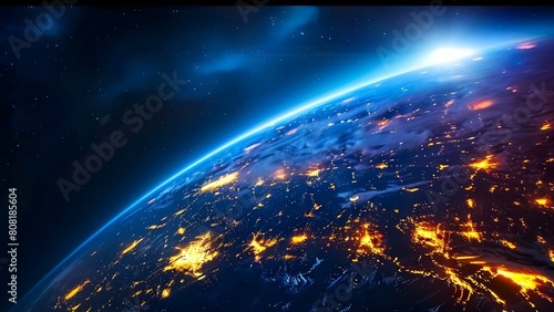 Nighttime Aerial View of Earth from Space: Illuminated Cities and Human Activity. Concept Astronomy, Night Photography, Space Exploration, City Lights, Earth Observation