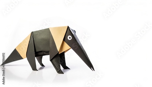 Animal concept origami isolated on white background of a giant anteater - Myrmecophaga tridactyla - with copy space, simple starter craft for kids photo