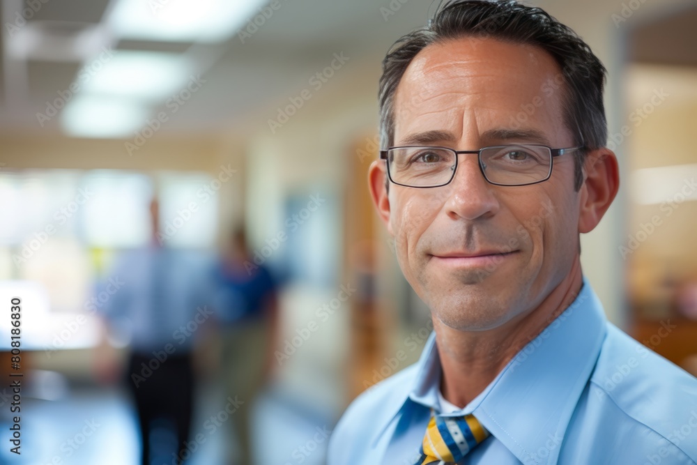 Fototapeta premium A man wearing a blue shirt and yellow tie