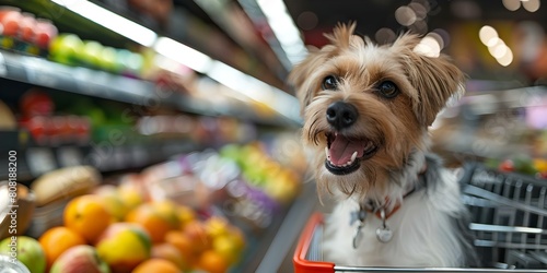 Shopping for Healthy Dog Food in a Colorful Grocery Store with Pet-Friendly Policies. Concept Healthy Dog Food, Shopping, Colorful Grocery Store, Pet-Friendly Policies photo