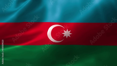 Realistic HD flag of the Azerbaijan waving in the wind. Close up of Azerbaijan Flag Slow Waving with visible. flag background texture with vibrant colors and fabric background