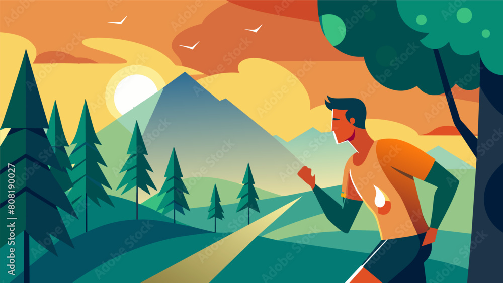 Beads of sweat glisten on the athletes skin as they navigate the forest terrain determined to reach the shooting range.. Vector illustration