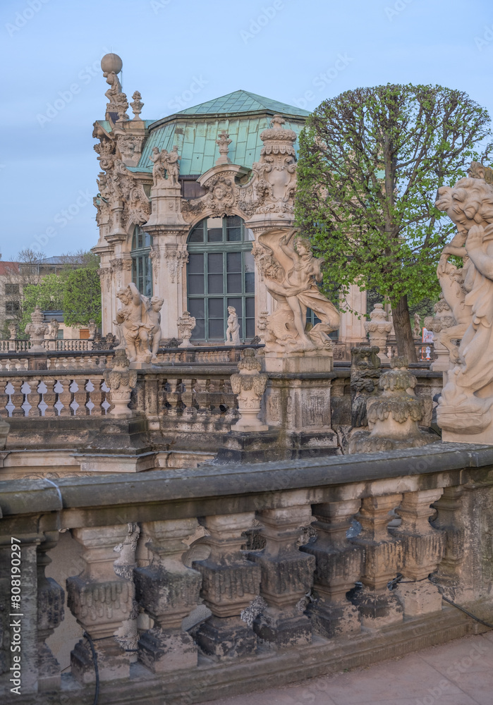 Dresdner Zwinger in Dresden Germany. View of the palace with sculptures.