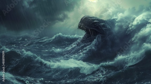 giant leviathan in the sea in a storm