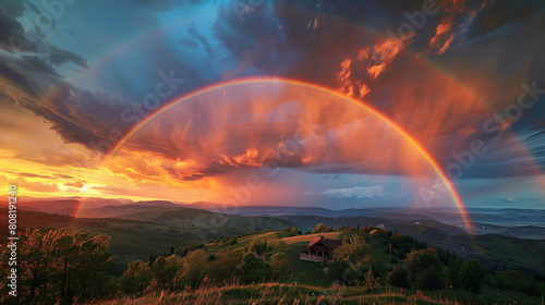 Bright colorful rainbow on the sky after the rain nature beauty colors