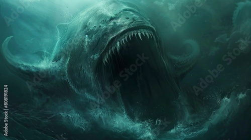 giant leviathan in the sea in a storm in high resolution and high quality. biblical concept, giant, monster, marine, animal, ocean, depths