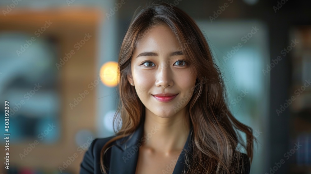 Fototapeta premium Smiling Woman in Black Jacket