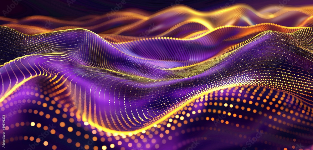 Majestic art in a purple and golden yellow dot wave, regal and opulent for grand displays. Majestic art in a purple and golden yellow dot wave, regal and opulent for grand displays.