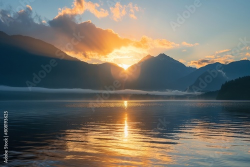 A magnificent landscape of a mountain lake, mountains and amazing sky. © Tatiana