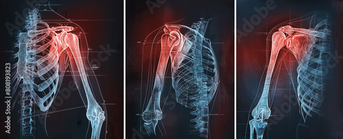 Painful shoulder joints. Shoulder anatomy. Frozen shoulder. Impingement. Medically illustration photo