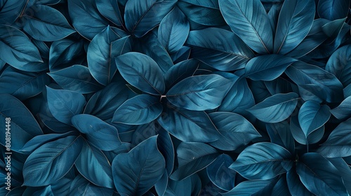 Illustration of large dark turquoise leaves in a fascinating close-up and rich, complex texture. Large leaves with intricate patterns and nuances of turquoise color. photo
