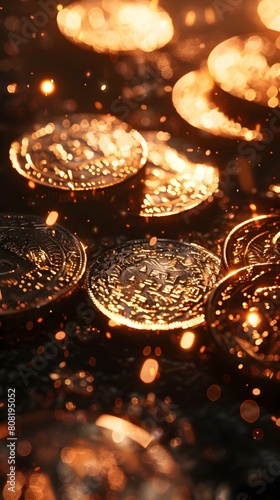 Shimmering Piles of Golden Coins Representing Wealth and Financial Abundance