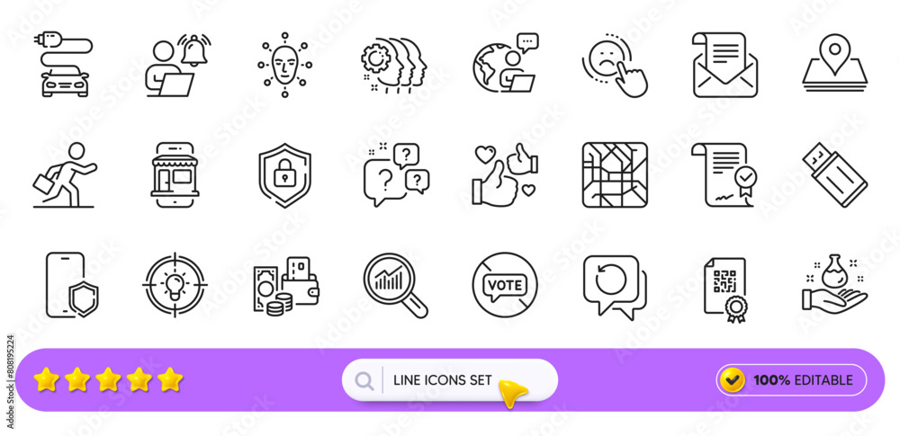 Change money, Metro map and Mail newsletter line icons for web app. Pack of Phone protect, Approved agreement, Usb flash pictogram icons. Stop voting, Face biometrics, Marketplace signs. Vector Change money, Metro map and Mail newsletter line icons for web app. Pack of Phone protect, Approved agreement, Usb flash pictogram icons. Stop voting, Face biometrics, Marketplace signs. Vector