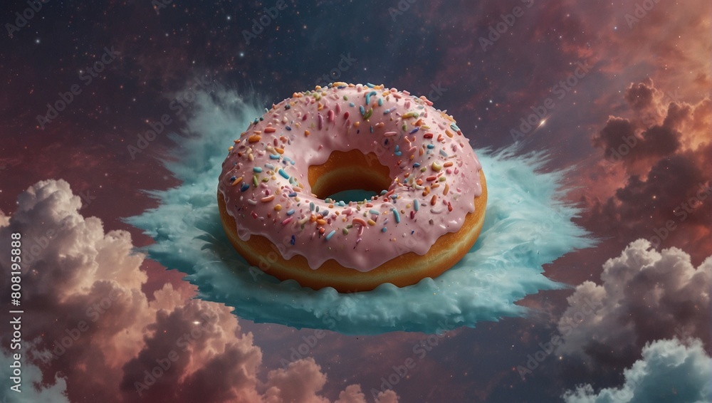 Compose an image of the donut immersed in a dreamy fantasy setting ...