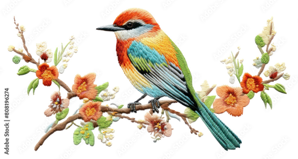 PNG  Bird in embroidery style animal hummingbird creativity.