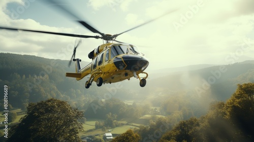 Urgent emergency response helicopter landing for vital and crucial rescue mission