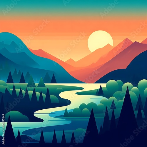 beautiful sunset in the mountains. vector illustration mountain landscape