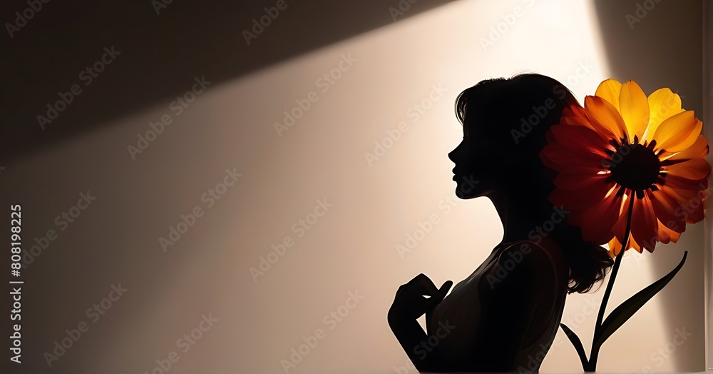 A stunning image of a woman's silhouette, hidden behind a vibrant flower, as the light and shadow dance around her in a delicate balance. A stunning image of a woman's silhouette, hidden behind a vibrant flower, as the light and shadow dance around her in a delicate balance.