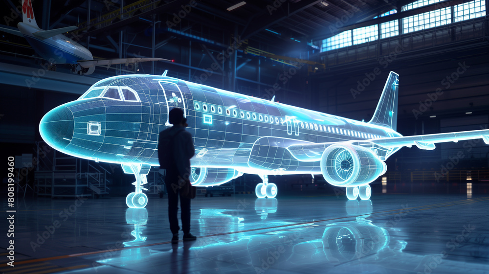 An airplane illuminated by neon lights against the backdrop of a night airport, capturing the allure of air travel and urban nightlife An airplane illuminated by neon lights against the backdrop of a night airport, capturing the allure of air travel and urban nightlife