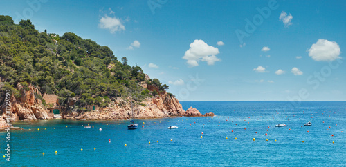 Tamariu bay summer coast view with boats, Costa Brava in Catalonia, Spain.  © wildman